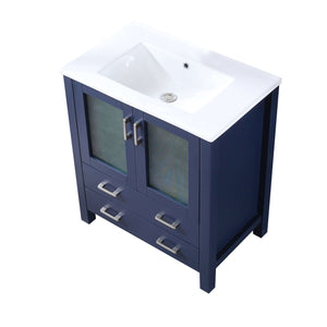 Volez 30" Navy Blue Single Vanity, Integrated Top, White Integrated Square Sink and no Mirror - LV341830SEES000