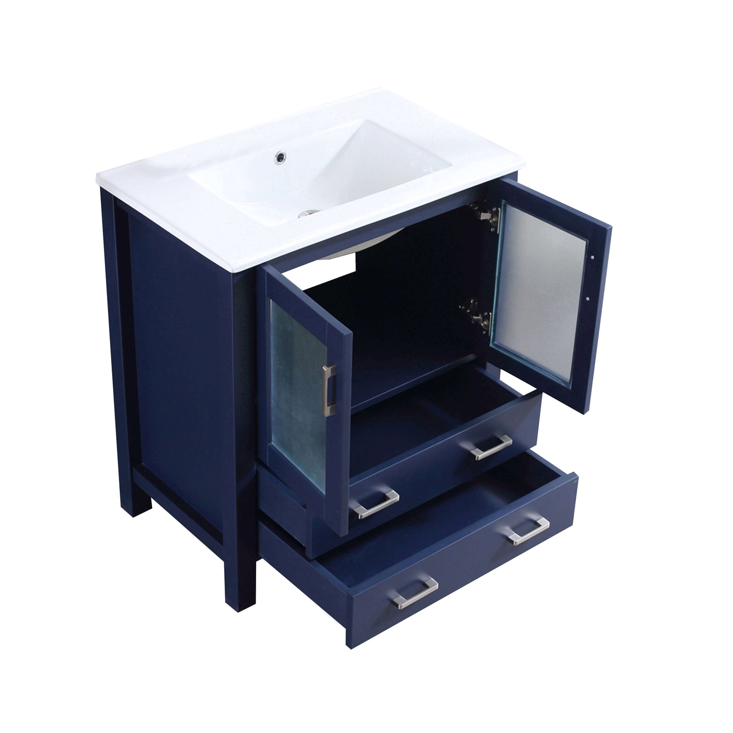 Volez 30" Navy Blue Single Vanity, Integrated Top, White Integrated Square Sink and no Mirror - LV341830SEES000