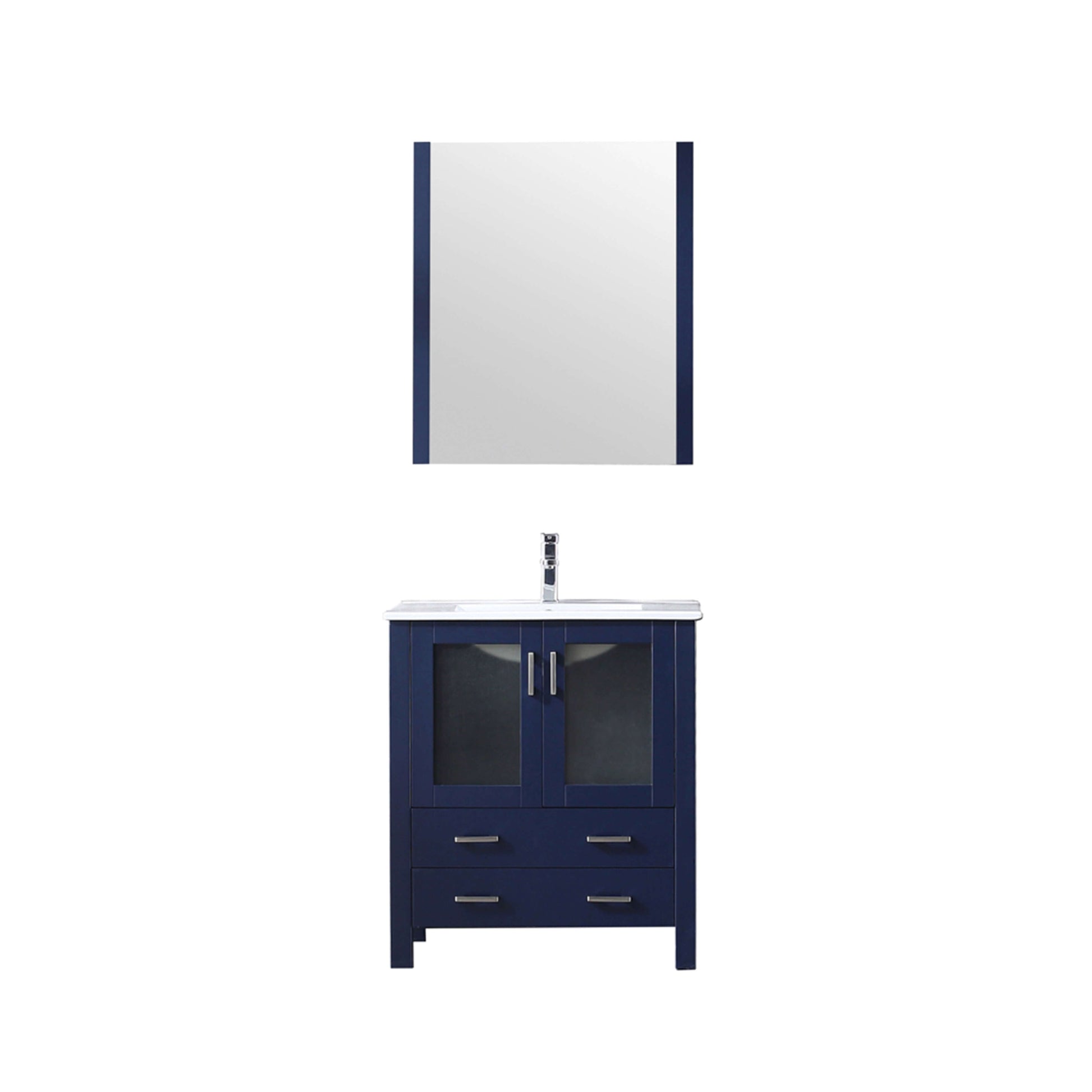 Volez 30" Navy Blue Single Vanity, Integrated Top, White Integrated Square Sink and 28" Mirror - LV341830SEESM28