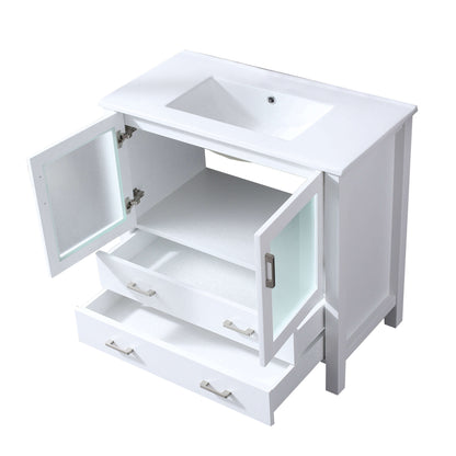 Volez 36" White Single Vanity, Integrated Top, White Integrated Square Sink and no Mirror - LV341836SAES000