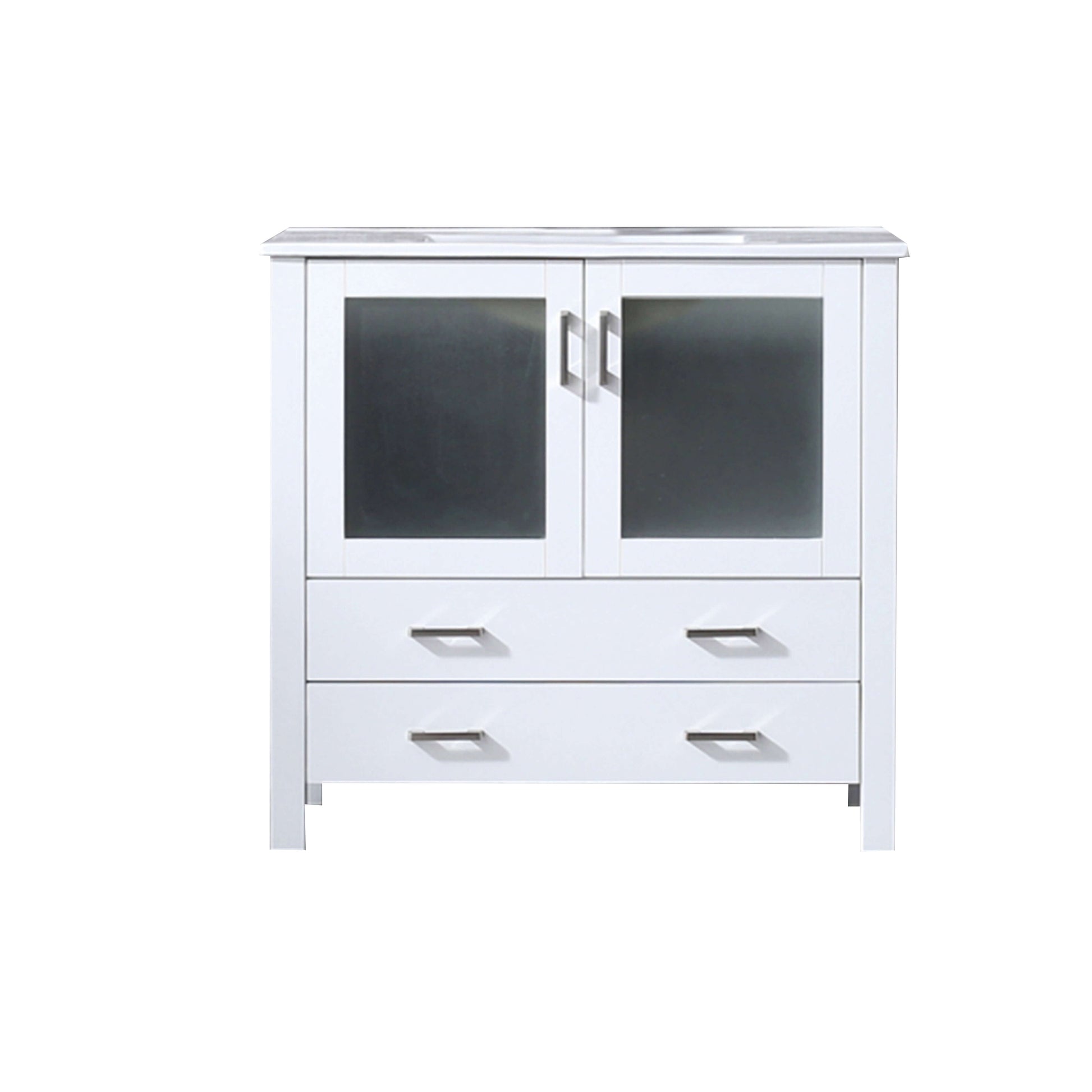 Volez 36" White Single Vanity, Integrated Top, White Integrated Square Sink and no Mirror - LV341836SAES000