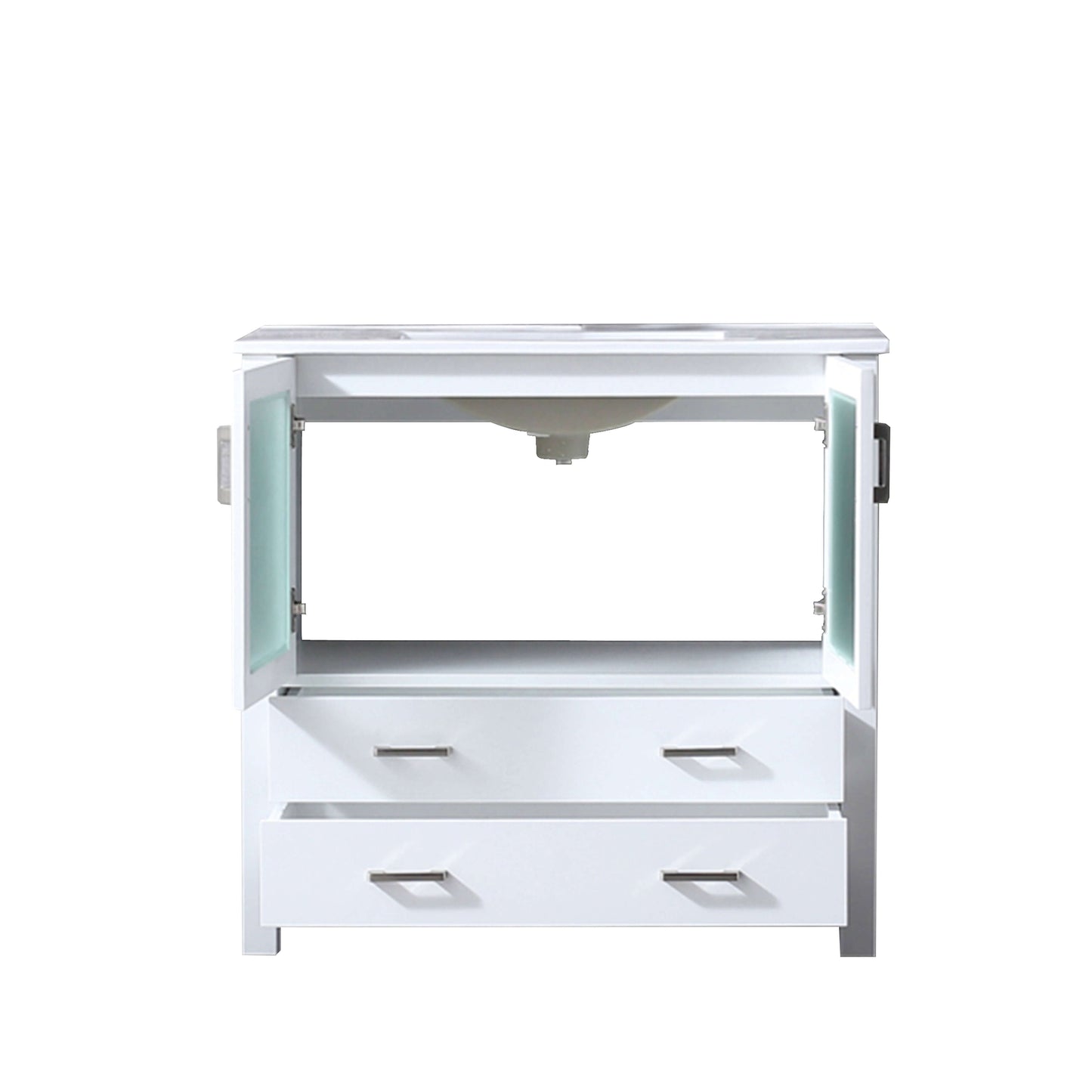 Volez 36" White Single Vanity, Integrated Top, White Integrated Square Sink and no Mirror - LV341836SAES000