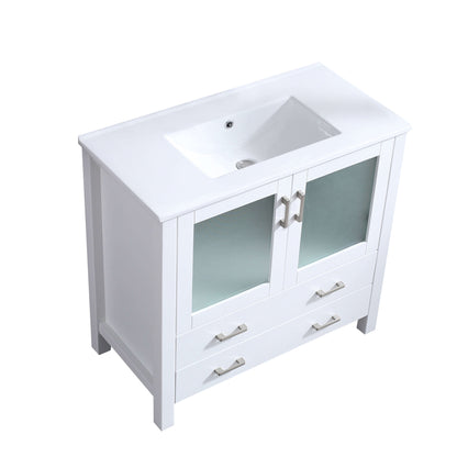 Volez 36" White Single Vanity, Integrated Top, White Integrated Square Sink and no Mirror - LV341836SAES000