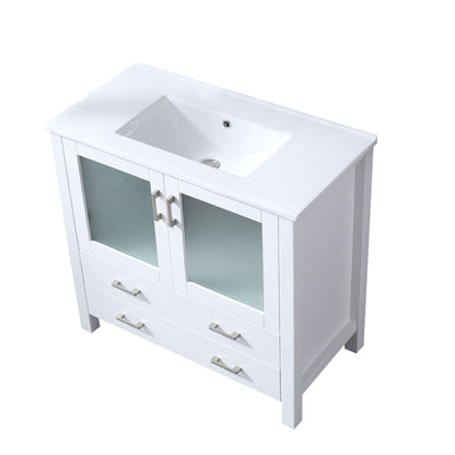 Volez 36" White Single Vanity, Integrated Top, White Integrated Square Sink and no Mirror - LV341836SAES000