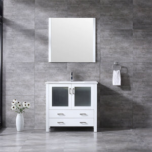 Volez 36" White Single Vanity, Integrated Top, White Integrated Square Sink and 34" Mirror - LV341836SAESM34