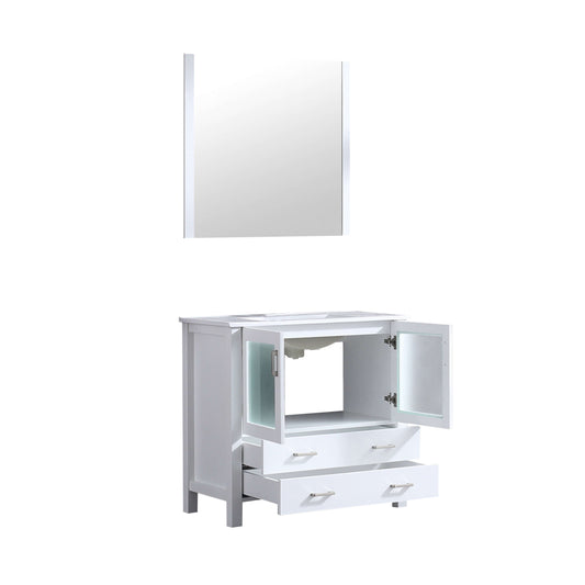 Volez 36" White Single Vanity, Integrated Top, White Integrated Square Sink and 34" Mirror - LV341836SAESM34