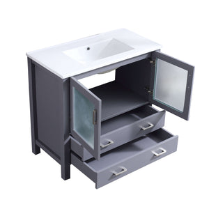 Volez 36" Dark Grey Single Vanity, Integrated Top, White Integrated Square Sink and no Mirror - LV341836SBES000