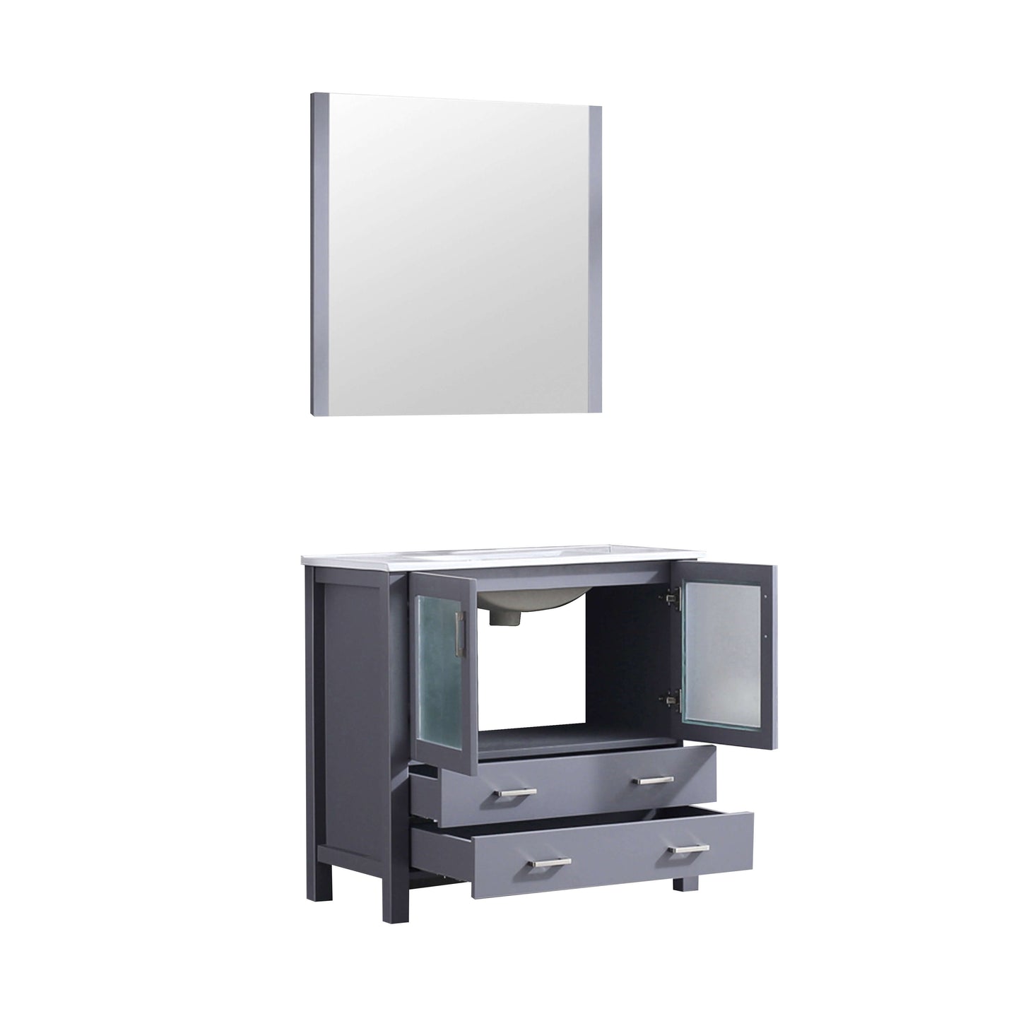 Volez 36" Dark Grey Single Vanity, Integrated Top, White Integrated Square Sink and 34" Mirror - LV341836SBESM34