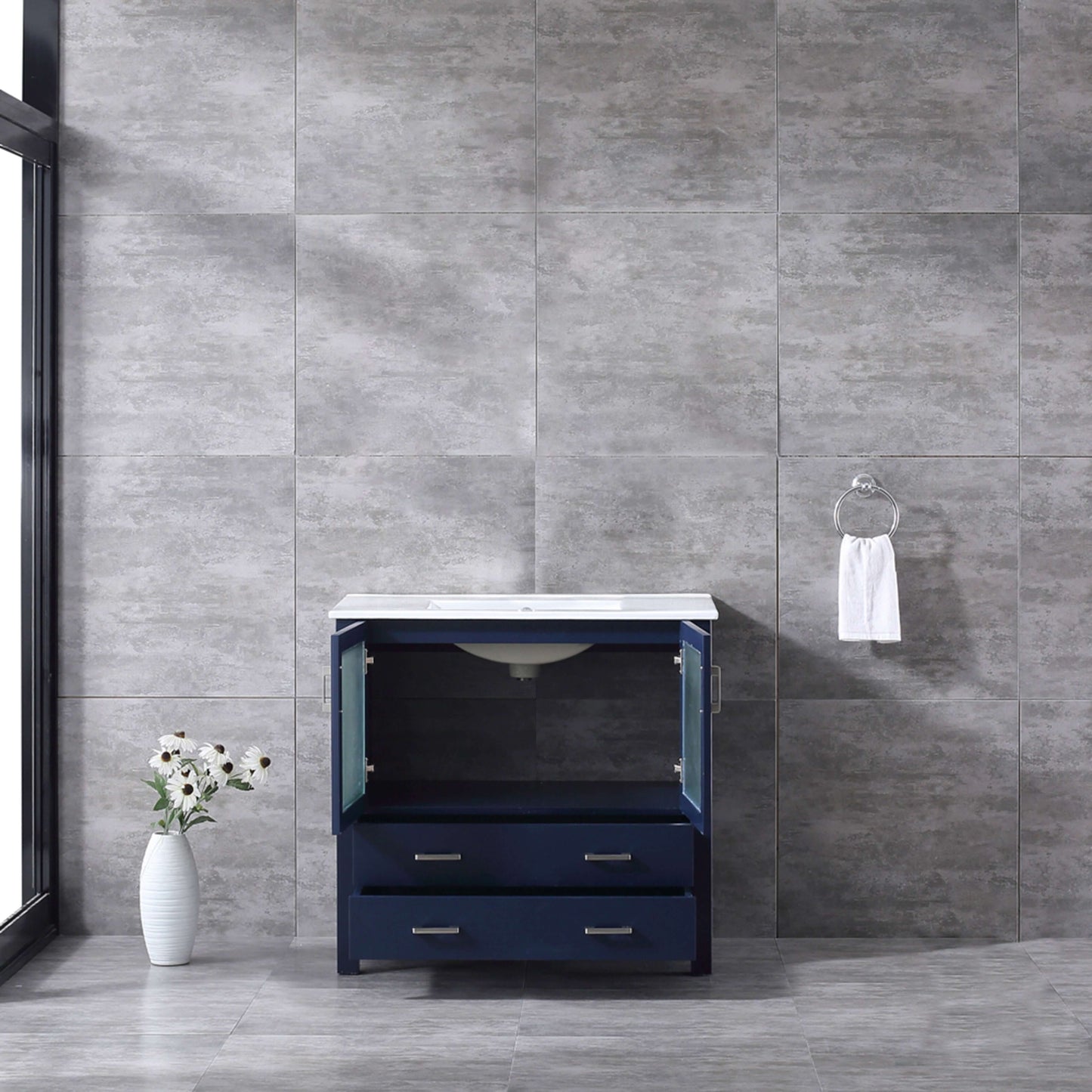 Volez 36" Navy Blue Single Vanity, Integrated Top, White Integrated Square Sink and no Mirror - LV341836SEES000