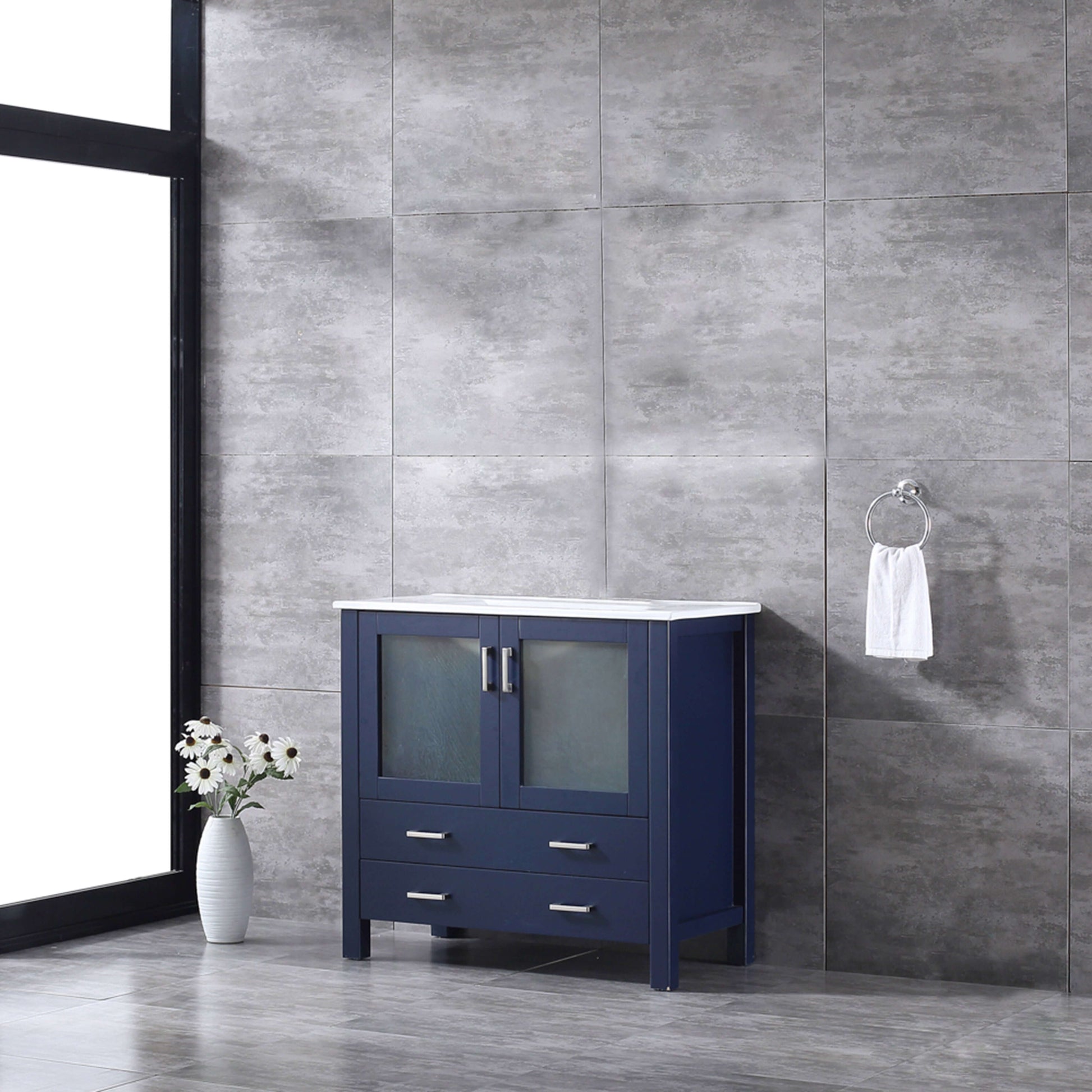 Volez 36" Navy Blue Single Vanity, Integrated Top, White Integrated Square Sink and no Mirror - LV341836SEES000