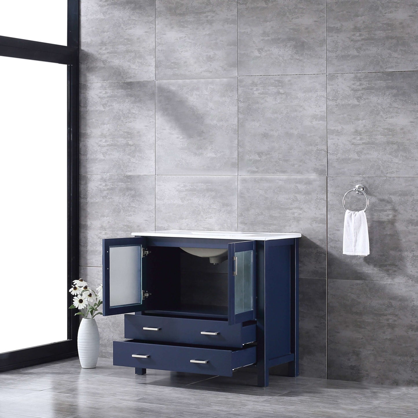 Volez 36" Navy Blue Single Vanity, Integrated Top, White Integrated Square Sink and no Mirror - LV341836SEES000