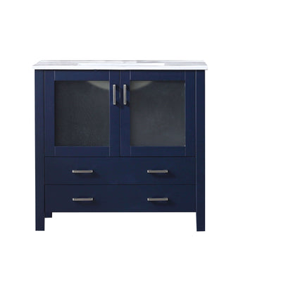 Volez 36" Navy Blue Single Vanity, Integrated Top, White Integrated Square Sink and no Mirror - LV341836SEES000