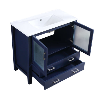 Volez 36" Navy Blue Single Vanity, Integrated Top, White Integrated Square Sink and no Mirror - LV341836SEES000