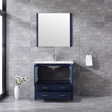 Load image into Gallery viewer, Volez 36&quot; Navy Blue Single Vanity, Integrated Top, White Integrated Square Sink and 34&quot; Mirror - LV341836SEESM34