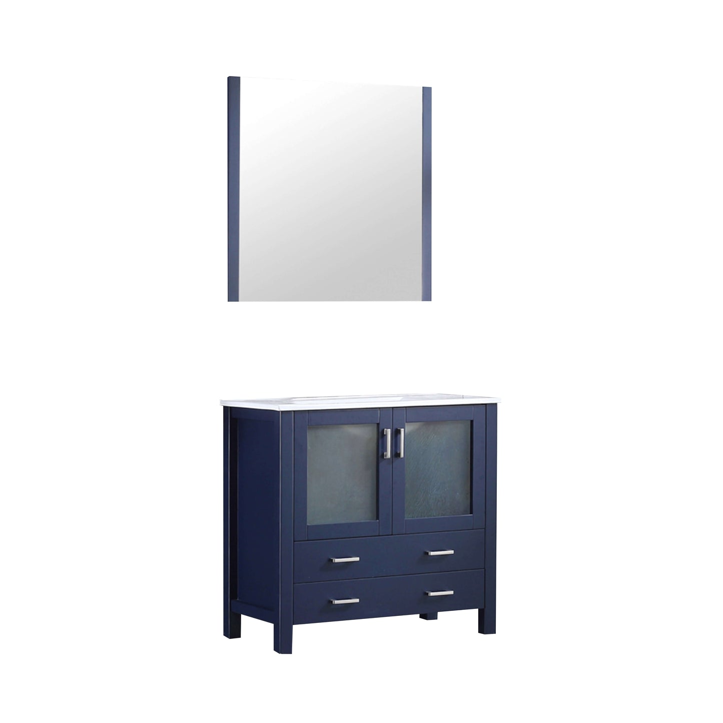 Volez 36" Navy Blue Single Vanity, Integrated Top, White Integrated Square Sink and 34" Mirror - LV341836SEESM34