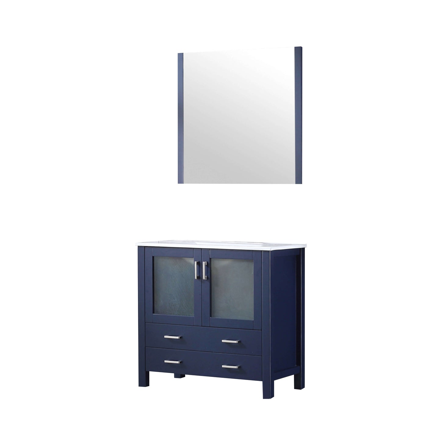 Volez 36" Navy Blue Single Vanity, Integrated Top, White Integrated Square Sink and 34" Mirror - LV341836SEESM34