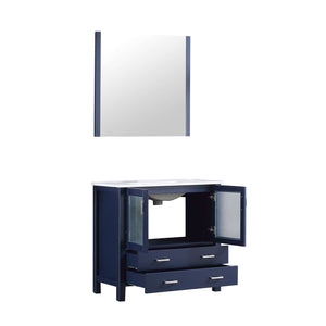 Volez 36" Navy Blue Single Vanity, Integrated Top, White Integrated Square Sink and 34" Mirror - LV341836SEESM34