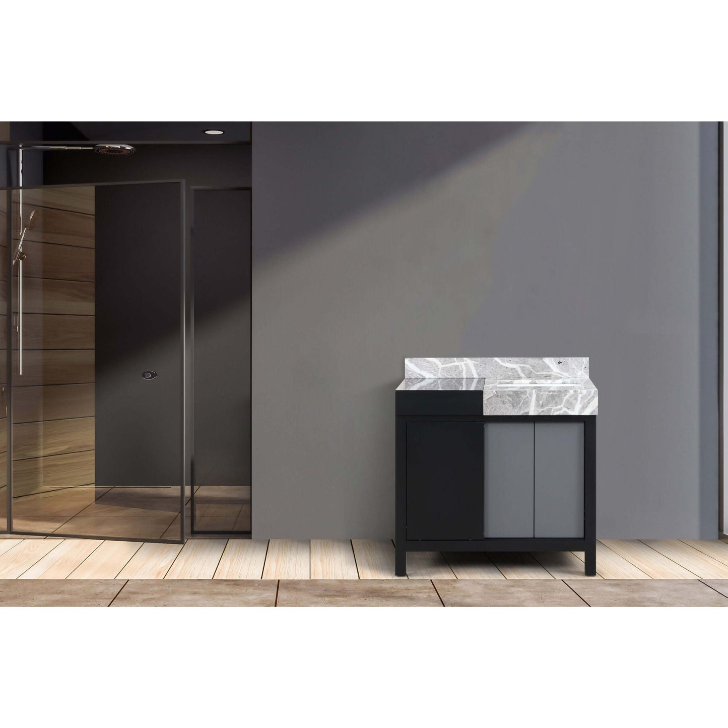 Zilara 36" Black and Grey Single Vanity, Castle Grey Marble Top, and White Square Sink - LZ342236SLIS000