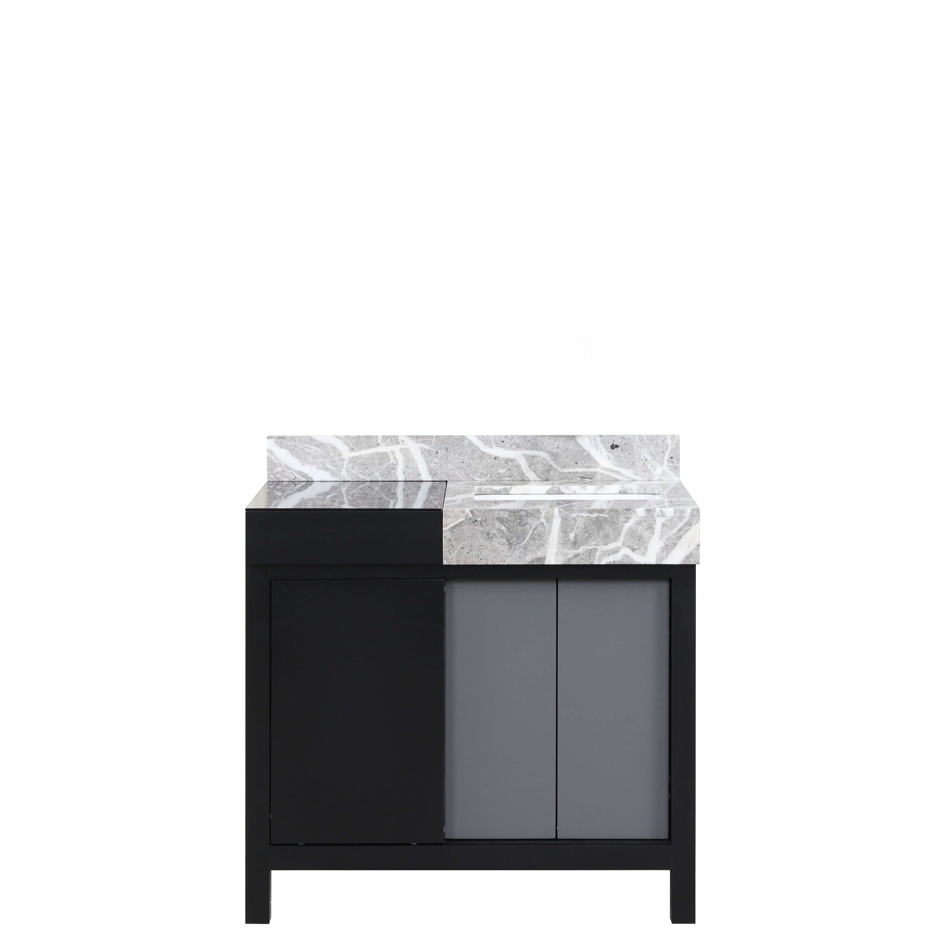 Zilara 36" Black and Grey Single Vanity, Castle Grey Marble Top, and White Square Sink - LZ342236SLIS000