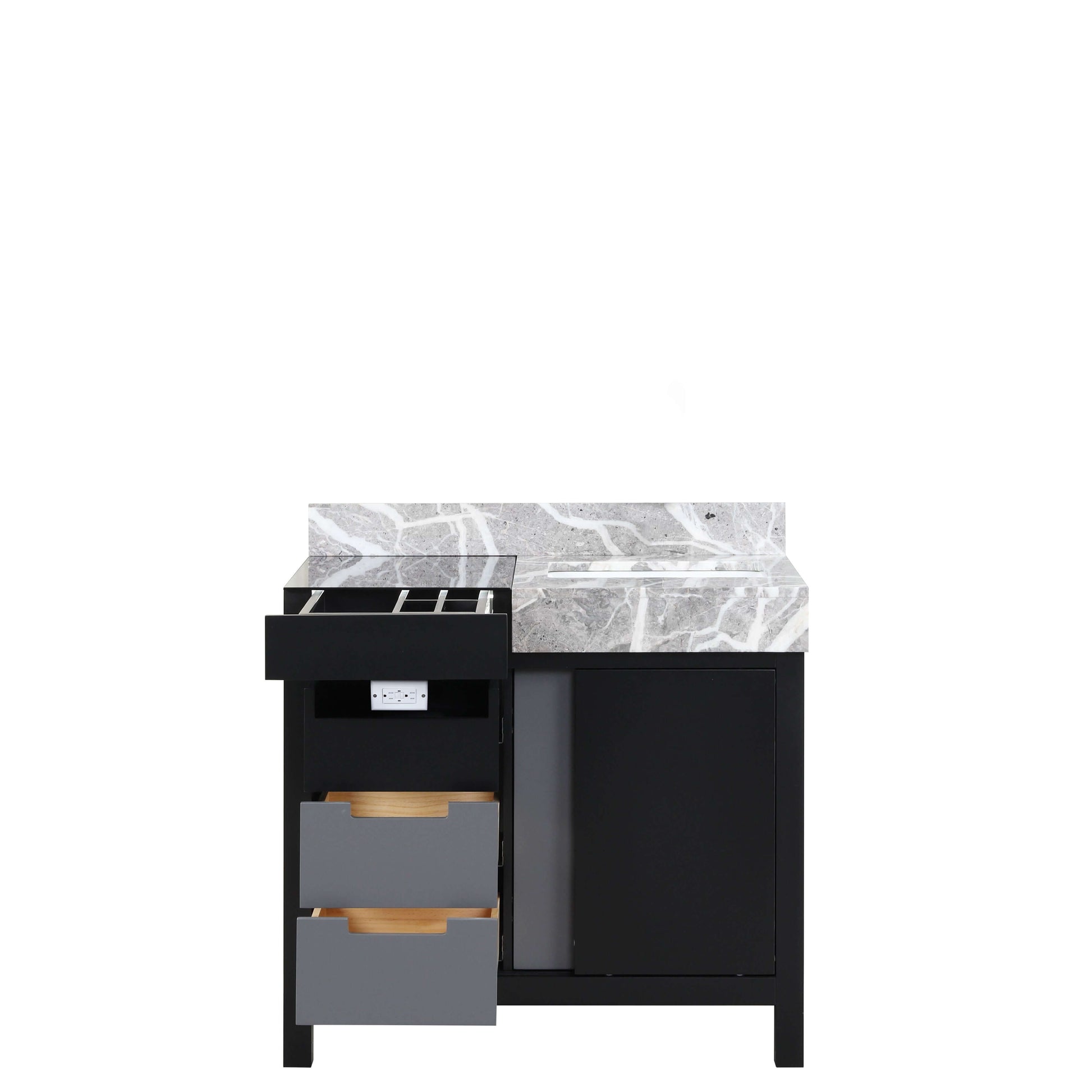 Zilara 36" Black and Grey Single Vanity, Castle Grey Marble Top, and White Square Sink - LZ342236SLIS000