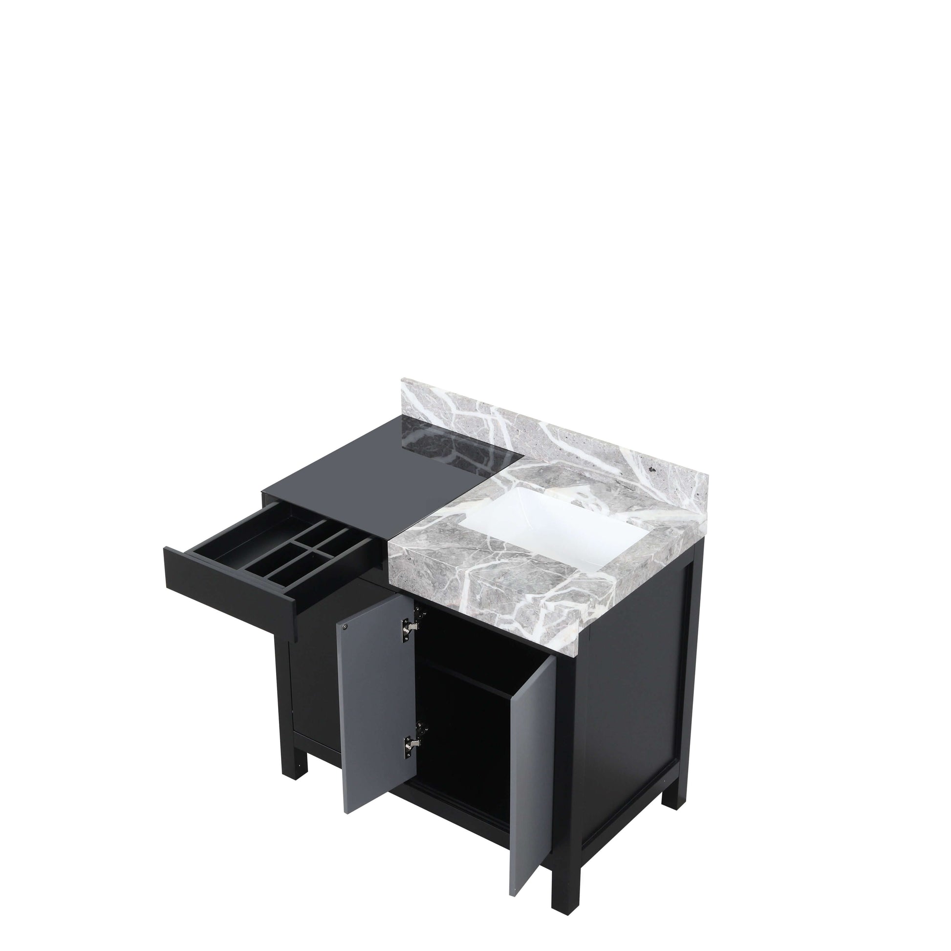 Zilara 36" Black and Grey Single Vanity, Castle Grey Marble Top, and White Square Sink - LZ342236SLIS000