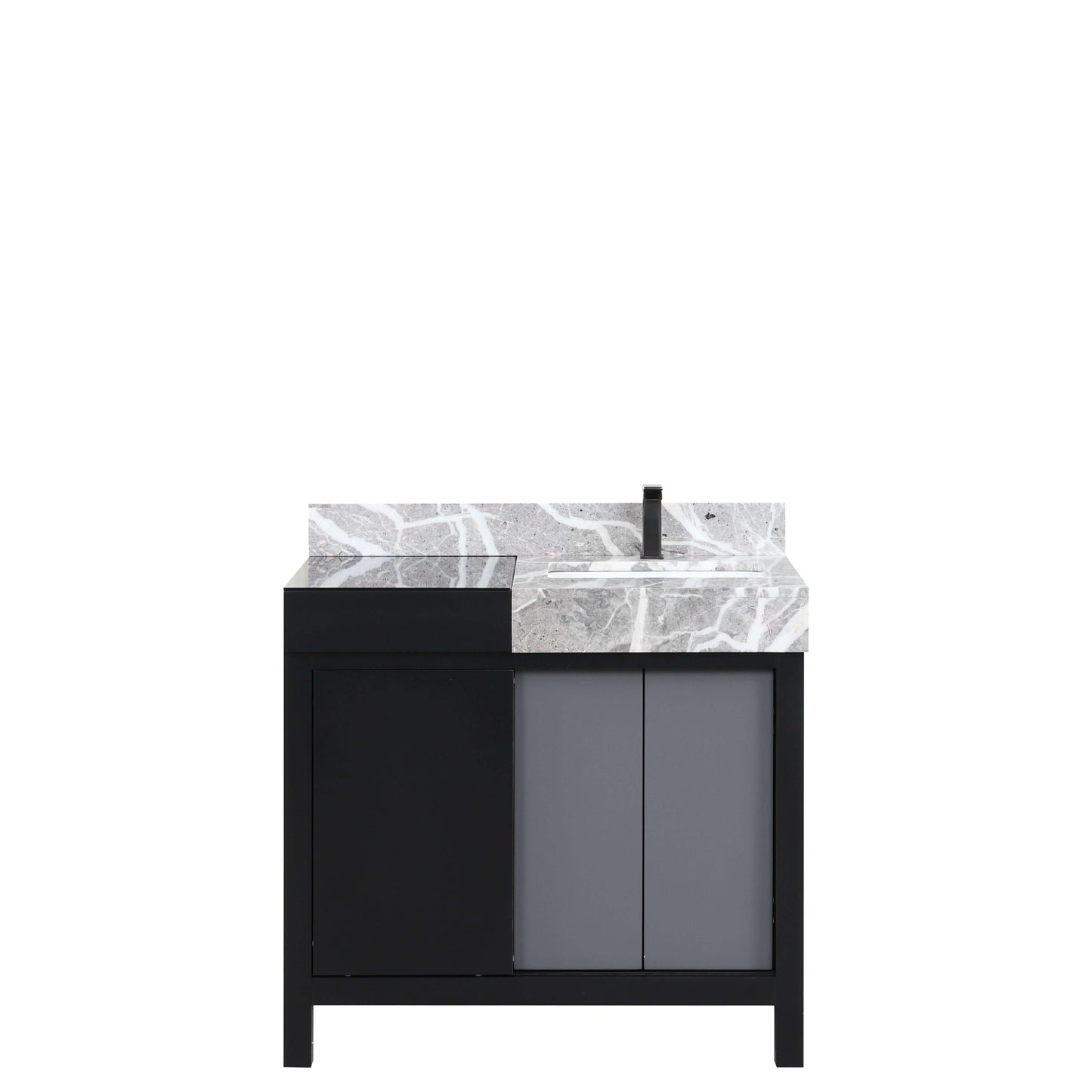 Zilara 36" Black and Grey Single Vanity, Castle Grey Marble Top, White Square Sink, and Balzani Gun Metal Faucet Set - LZ342236SLISFBG