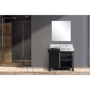 Zilara 36" Black and Grey Single Vanity, Castle Grey Marble Top, White Square Sink, and 30" Frameless Mirror - LZ342236SLISM30