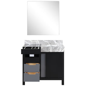 Zilara 36" Black and Grey Single Vanity, Castle Grey Marble Top, White Square Sink, and 30" Frameless Mirror - LZ342236SLISM30