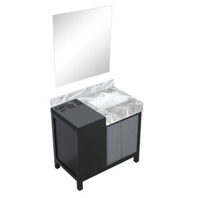 Load image into Gallery viewer, Zilara 36&quot; Black and Grey Single Vanity, Castle Grey Marble Top, White Square Sink, and 30&quot; Frameless Mirror - LZ342236SLISM30