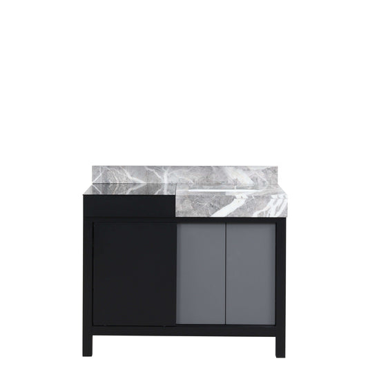 Zilara 42" Black and Grey Single Vanity, Castle Grey Marble Top, and White Square Sink - LZ342242SLIS000