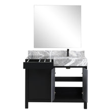 Load image into Gallery viewer, Zilara 42&quot; Black and Grey Single Vanity, Castle Grey Marble Top, White Square Sink, Balzani Gun Metal Faucet Set, and 34&quot; Frameless Mirror - LZ342242SLISM34FBG