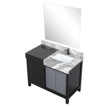 Load image into Gallery viewer, Zilara 42&quot; Black and Grey Single Vanity, Castle Grey Marble Top, White Square Sink, Balzani Gun Metal Faucet Set, and 34&quot; Frameless Mirror - LZ342242SLISM34FBG