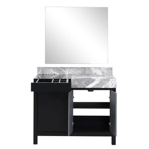 Zilara 42" Black and Grey Single Vanity, Castle Grey Marble Top, White Square Sink, and 34" Frameless Mirror - LZ342242SLISM34