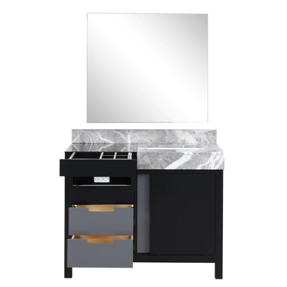 Zilara 42" Black and Grey Single Vanity, Castle Grey Marble Top, White Square Sink, and 34" Frameless Mirror - LZ342242SLISM34