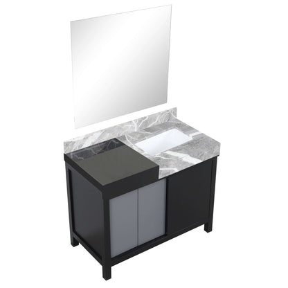 Zilara 42" Black and Grey Single Vanity, Castle Grey Marble Top, White Square Sink, and 34" Frameless Mirror - LZ342242SLISM34