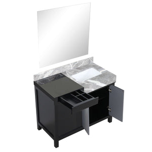 Zilara 42" Black and Grey Single Vanity, Castle Grey Marble Top, White Square Sink, and 34" Frameless Mirror - LZ342242SLISM34