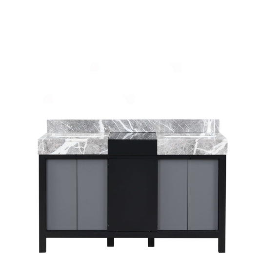 Zilara 55" Black and Grey Double Vanity, Castle Grey Marble Tops, and White Square Sinks - LZ342255SLIS000