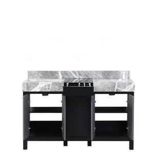 Zilara 55" Black and Grey Double Vanity, Castle Grey Marble Tops, and White Square Sinks - LZ342255SLIS000