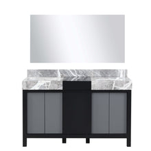 Load image into Gallery viewer, Zilara 55&quot; Black and Grey Double Vanity, Castle Grey Marble Tops, White Square Sinks, and 53&quot; Frameless Mirror - LZ342255SLISM53