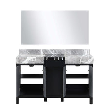 Load image into Gallery viewer, Zilara 55&quot; Black and Grey Double Vanity, Castle Grey Marble Tops, White Square Sinks, and 53&quot; Frameless Mirror - LZ342255SLISM53