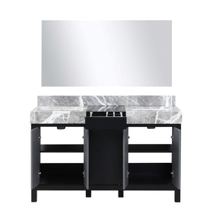 Zilara 55" Black and Grey Double Vanity, Castle Grey Marble Tops, White Square Sinks, and 53" Frameless Mirror - LZ342255SLISM53
