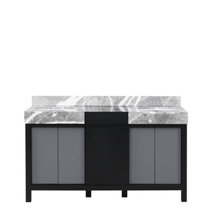 Zilara 60" Black and Grey Double Vanity, Castle Grey Marble Tops, and White Square Sinks - LZ342260DLIS000