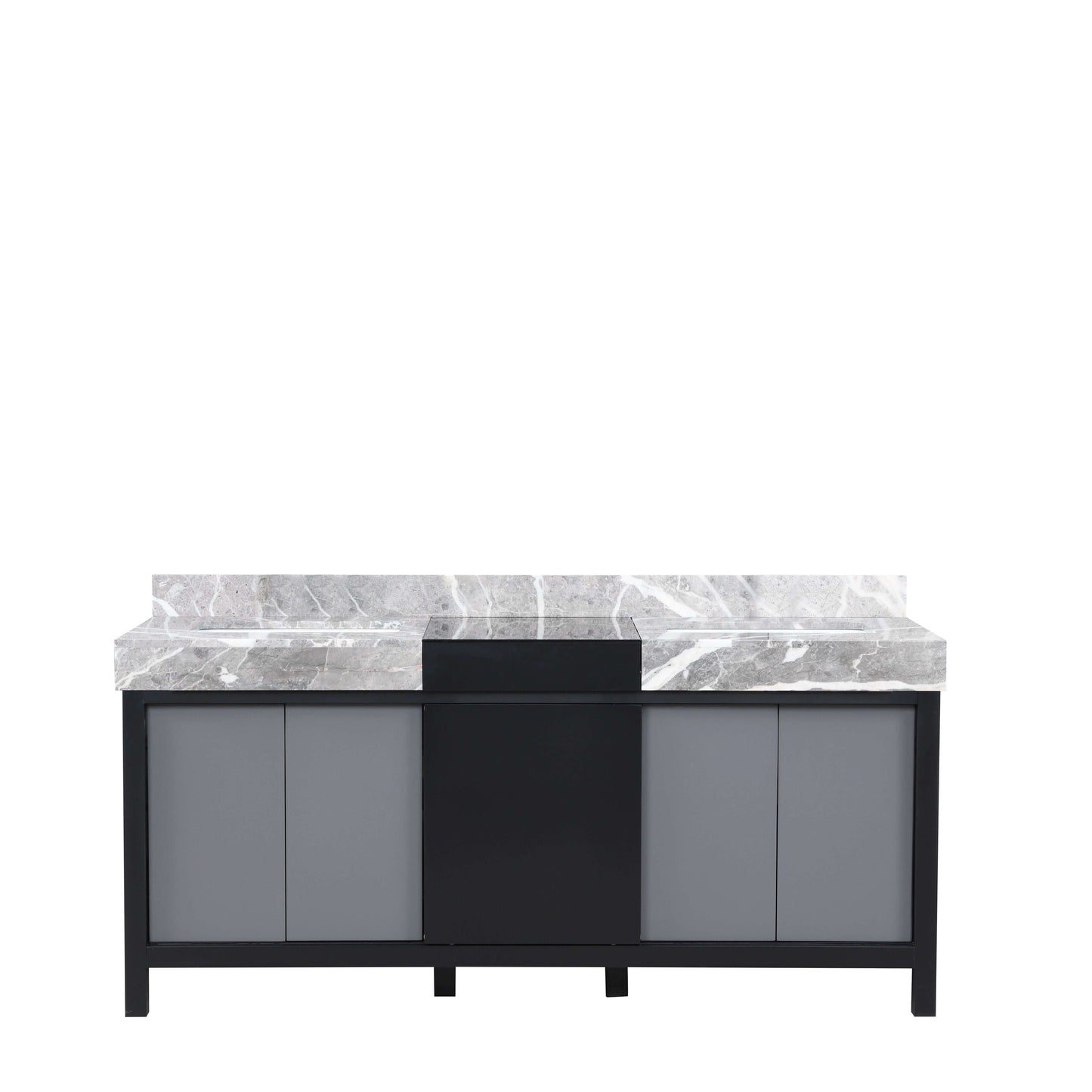 Zilara 72" Black and Grey Double Vanity, Castle Grey Marble Tops, and White Square Sinks - LZ342272DLIS000