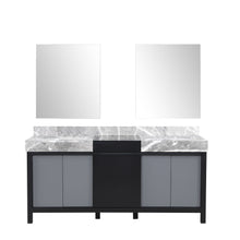 Load image into Gallery viewer, Zilara 72&quot; Black and Grey Double Vanity, Castle Grey Marble Tops, White Square Sinks, and 28&quot; Frameless Mirrors - LZ342272DLISM28