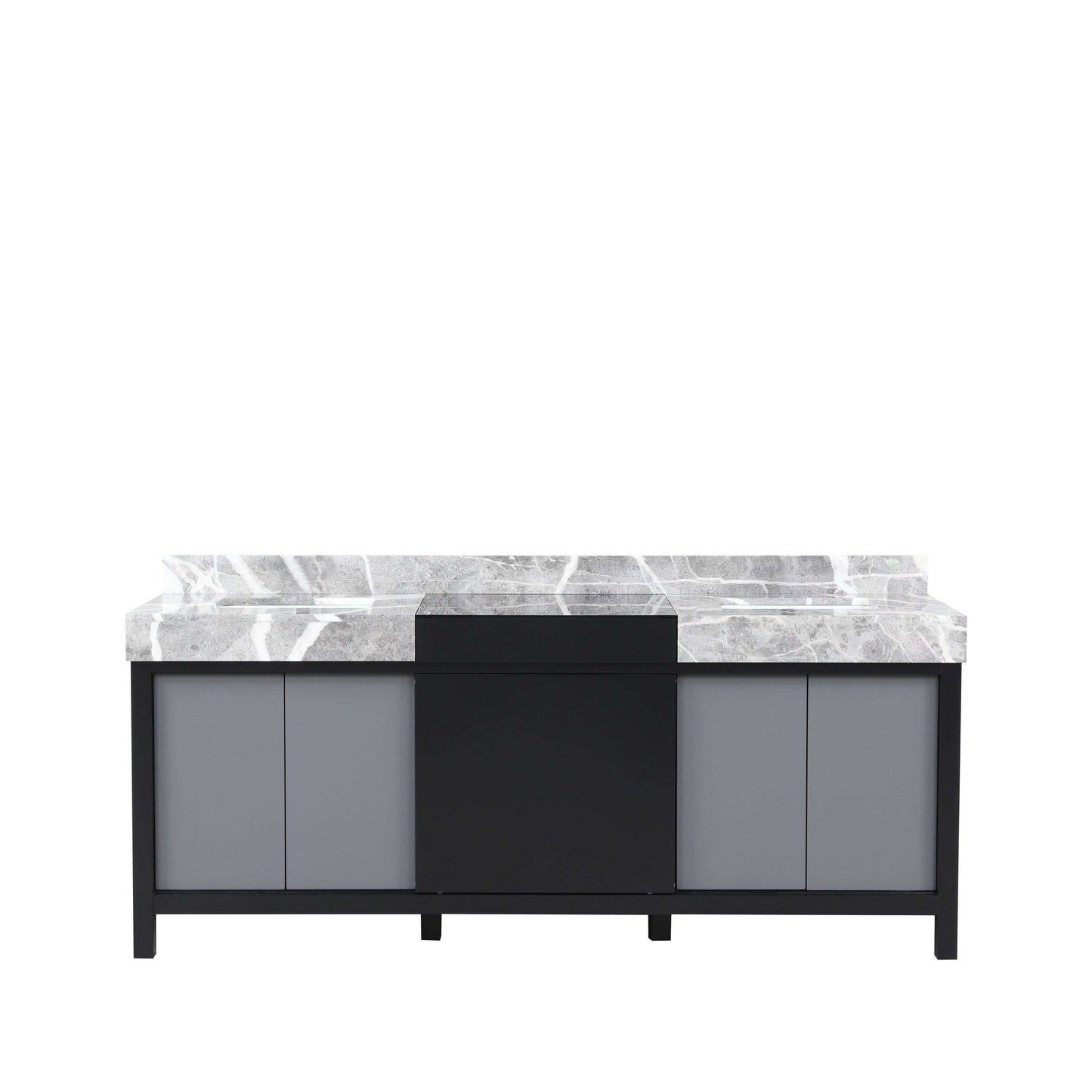 Zilara 80" Black and Grey Double Vanity, Castle Grey Marble Tops, and White Square Sinks - LZ342280DLIS000