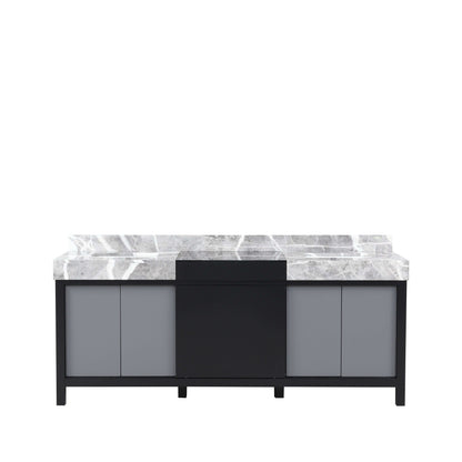 Zilara 80" Black and Grey Double Vanity, Castle Grey Marble Tops, and White Square Sinks - LZ342280DLIS000