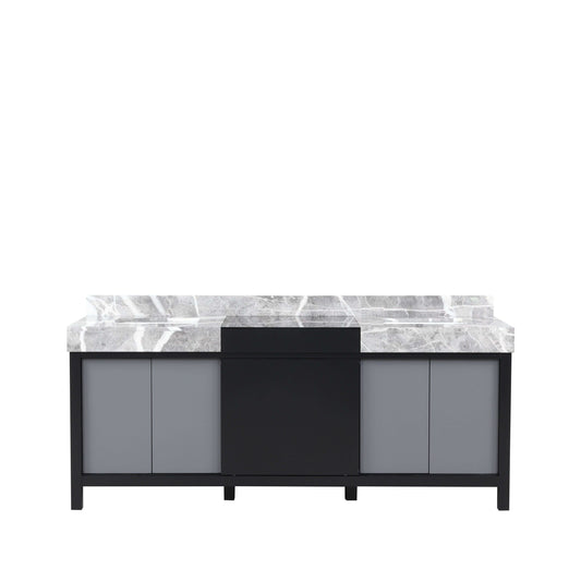 Zilara 80" Black and Grey Double Vanity, Castle Grey Marble Tops, and White Square Sinks - LZ342280DLIS000