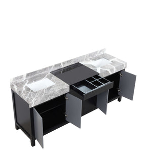 Zilara 80" Black and Grey Double Vanity, Castle Grey Marble Tops, and White Square Sinks - LZ342280DLIS000