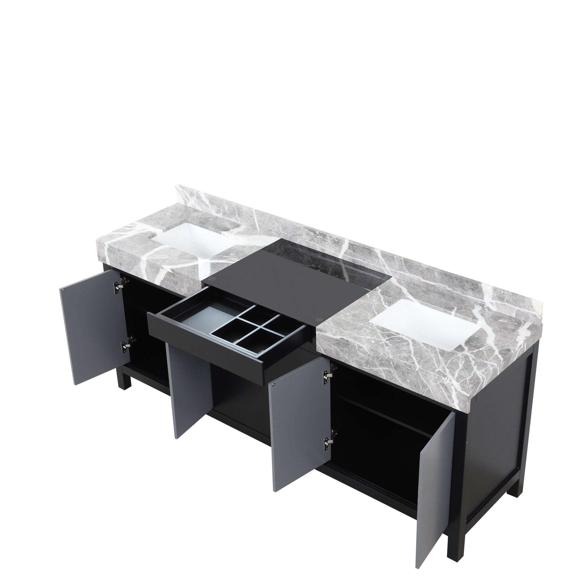 Zilara 80" Black and Grey Double Vanity, Castle Grey Marble Tops, and White Square Sinks - LZ342280DLIS000