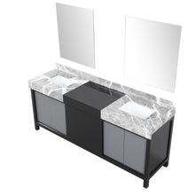 Load image into Gallery viewer, Zilara 80&quot; Black and Grey Double Vanity, Castle Grey Marble Tops, White Square Sinks, and 30&quot; Frameless Mirrors - LZ342280DLISM30